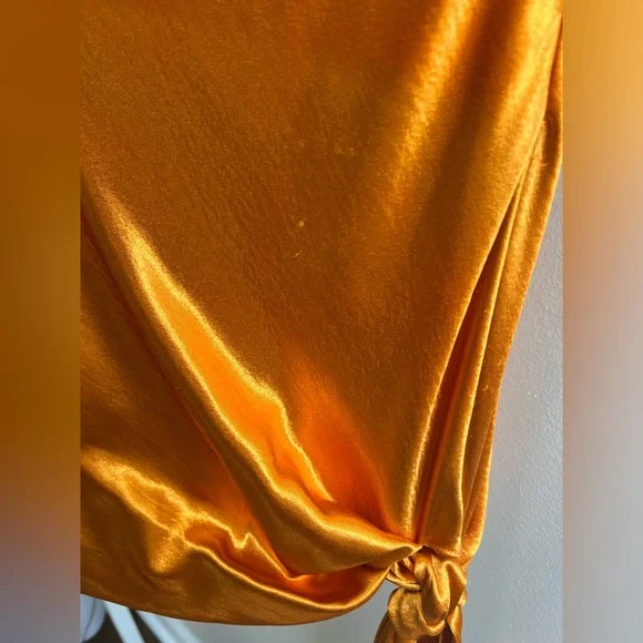 Cinq a Sept Ryder Satin Mini Slip Dress Cowl Neck Knotted Tie Orange Bronze, 6 - Picture 7 of 16